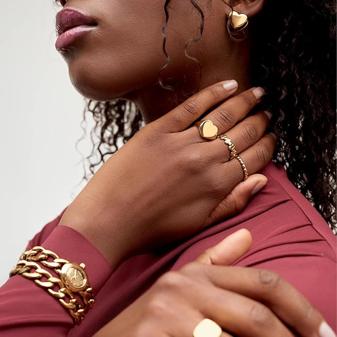 Hey Harper Gold Ring for Women - Gold Plated Stacking Waterproof & Sweatproof Jewerly Ring - Everday Non Tarnish Cute Fashion Circle Rings