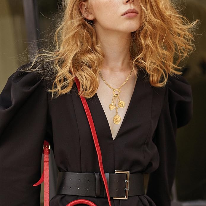 Charm Necklace for Women Gold Evil Eye Sun Moon Flower Coin Pendant Necklace Dainty Paperclip Chain Vintage Luck Amulet Choker Necklaces Celestial Jewelry Gift