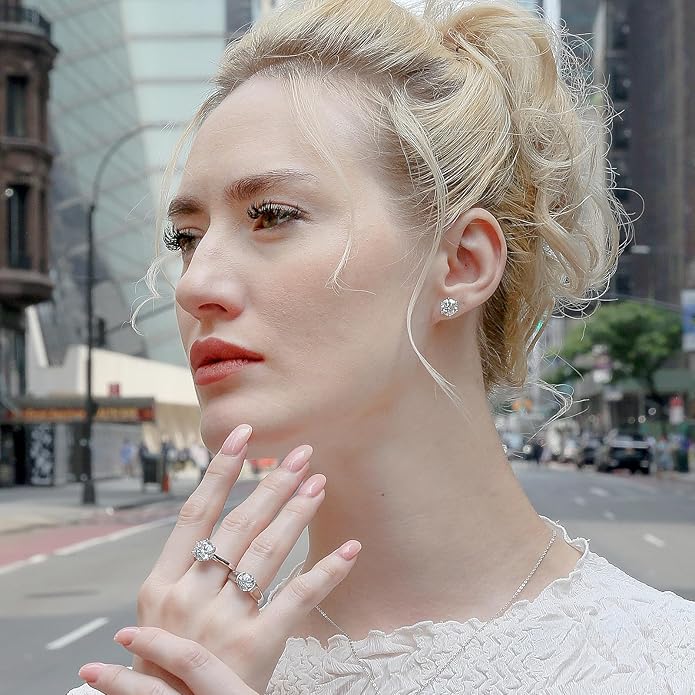 AINUOSHI 2.0 Carat Moissanite Ring, Wedding Ring, Made with Sterling Silver, Round Cut, Gift for Wedding, Engagement and Anniversary