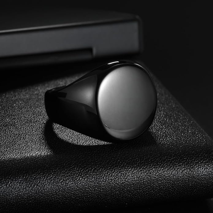 Mens Signet Rings Stainless Steel Pinky Ring for Men Women Silver/Black/Gold Square Cool Finger Ring, Gift for Dad Husband