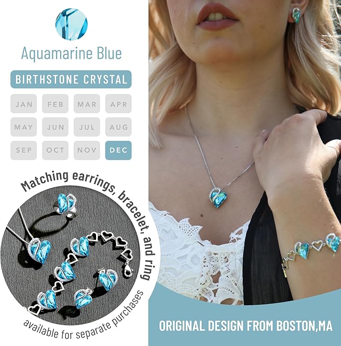 Necklaces for Women, Infinity Love Birthstone Heart Crystal Pendant, Birthday Jewelry Gifts for Her, Mom, and Wife, Silver Plated, 18 plus 2 inch Adjustable Chain