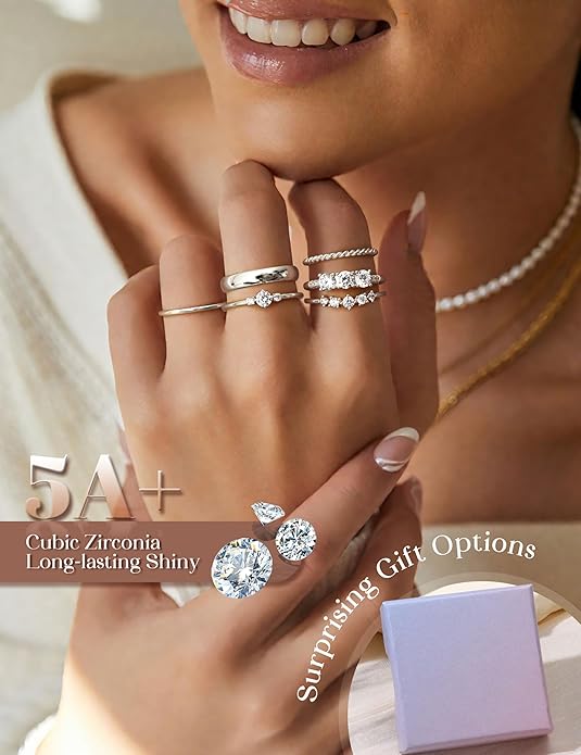 Besteel Gold Rings for Women - Non Tarnish 14K Gold Plated Stackable Rings, Dainty Cubic Zirconia Thin Thumb Ring Set, Trendy Statement Promise Wedding Bands Engagement Rings for Women Size 6-10