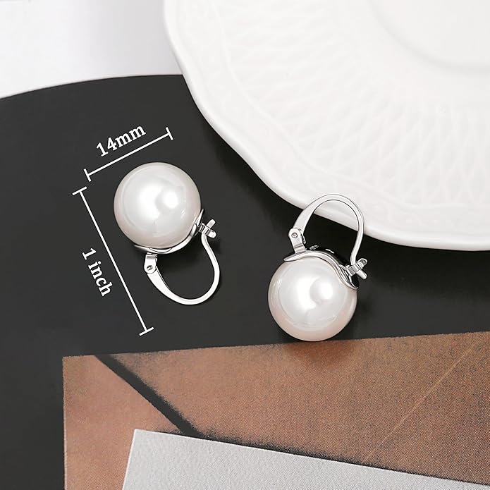 925 Sterling Silver Hoop Handpicked AAA+ Quality 7.5-8mm White Freshwater Cultured Pearl Dangle Drop Earrings Jewelry for Women