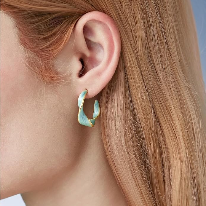 Cicy Bell Twisted Hoop Earrings for Women Alloy Vintage Enamel Oil Dripping 925 Sterling Silver Needle Round Huggie Earring Jewelry Gifts