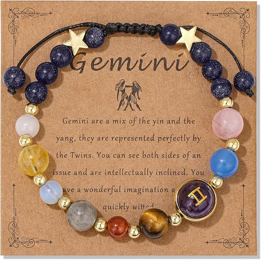 Zodiac Bracelets for Women Men,12 Constellations Healing Crystal Stone Beads Bracelet Birthday Zodiac Gifts Horoscope Spiritual Jewelry Bracelet Gifts