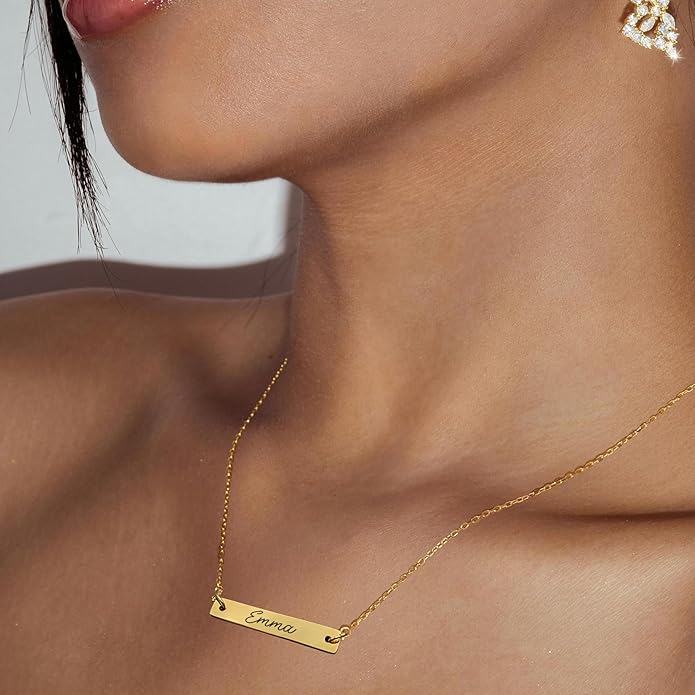 Name Bar Jewelry special Custom Engraved Bar Necklace Personalized Name Date GPS Coordinates Handcrafted Gift for Wedding Bridesmaid Graduation Anniversary personalized bepoke jewelry