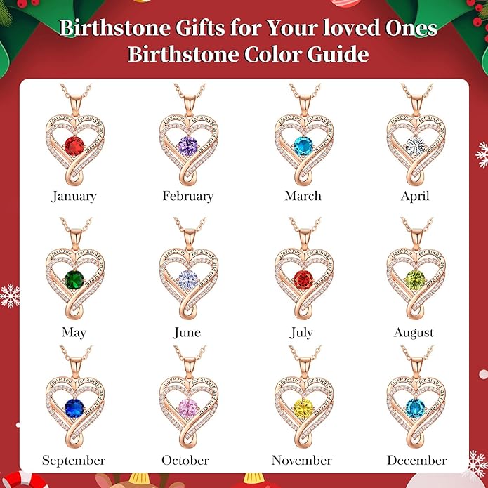 Infinity Heart Birthstone Necklace for Women Wife 18K Rose Gold Plated,Anniversary for Women Wife Her Birthday Gift for Girlfriend Mom Daughters, I Love You Women's Jewelry