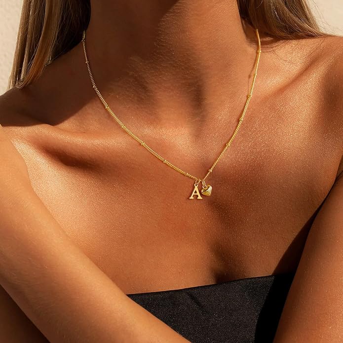 M MOOHAM Gold Heart Initial Necklace for Women Girls - 14K Gold Plated Letter A-Z Pendant Necklace Dainty Heart Necklaces Tiny Initial Necklaces Birthday Gifts for Women Jewelry