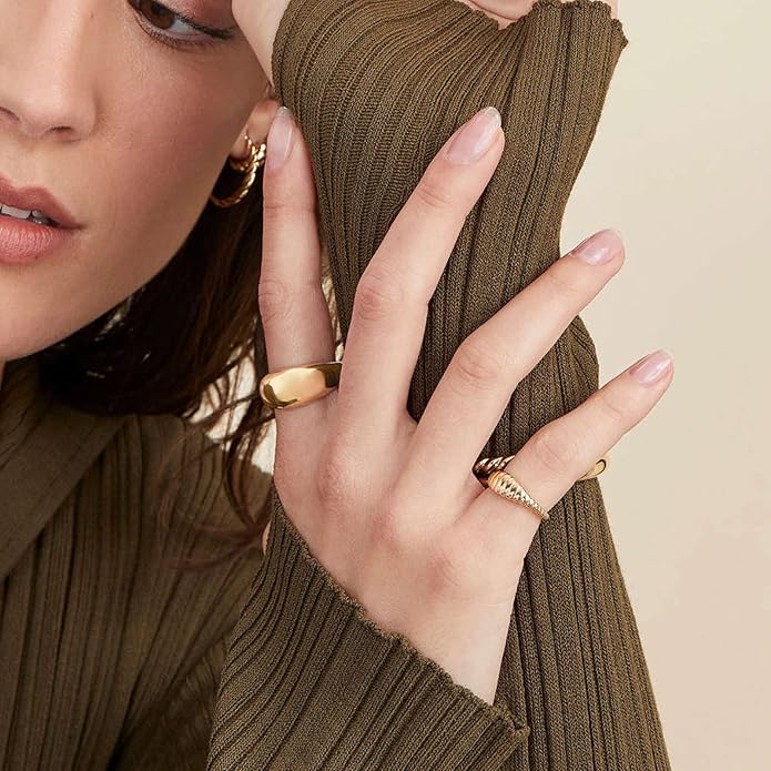 Kainier 14K Gold Plated Signet Rings Stackable Plain Slim Oval-shaped Thin Pinky Band for Women - 1.5mm Classic Dainty Cute Stacking Ring with Comfort Fit - Sizes 5-10