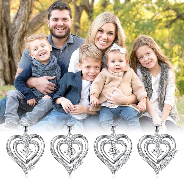 Necklace Gifts for Mom, Mother Child Moissanite Diamond Necklace, 18K White Gold Plated Silver Mother Daughter Heart Pendant Necklace for Women Mom Jewelry Gift for Her Mother Mom Grandma, 18+2 Inch