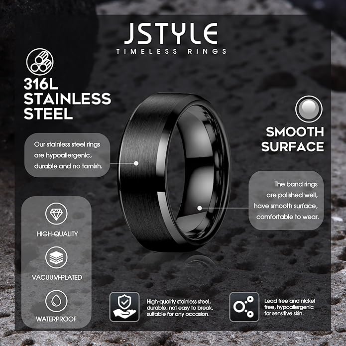 Jstyle Stainless Steel Rings for Men Women 8MM Wedding Band Rings Matte Surface - Beveled Polished Edge Mens Ring Size 6-14