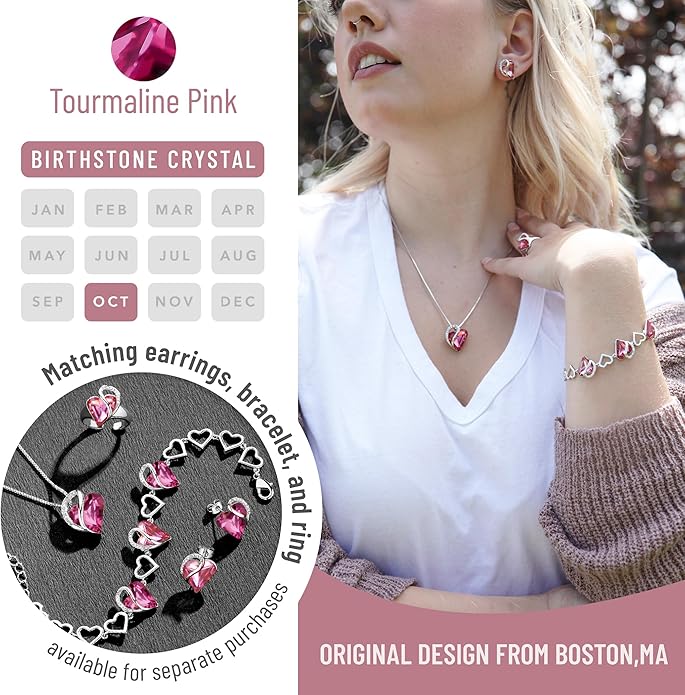 Necklaces for Women, Infinity Love Birthstone Heart Crystal Pendant, Birthday Jewelry Gifts for Her, Mom, and Wife, Silver Plated, 18 plus 2 inch Adjustable Chain