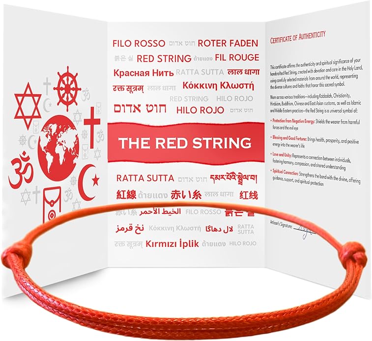 Red String Bracelet, Protection, Luck and Love, Handmade in the Holy Land, Hindu, Buddhist and East Asian Faith Symbol, Evil Eye Strand for Men and Women, Spiritual and Adjustable Bracelet, with CoA