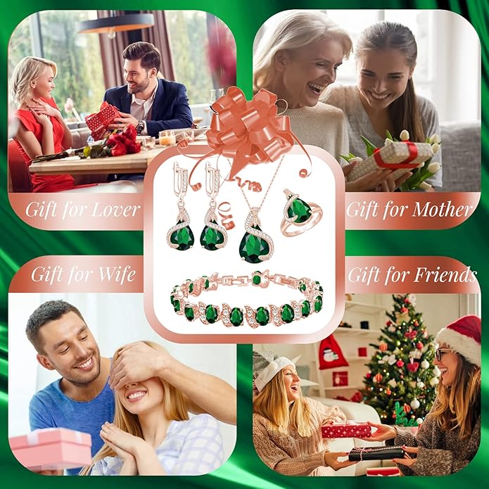 GZWHD Jewelry Set for Women Water Drop Cubic Zirconia Artificial Crystal Earrings Pendant Necklace Open Ring Tennis Bracelet Wedding Anniversary Birthday Engagement Gift for Bridesmaid Wife Girlfriend Friend