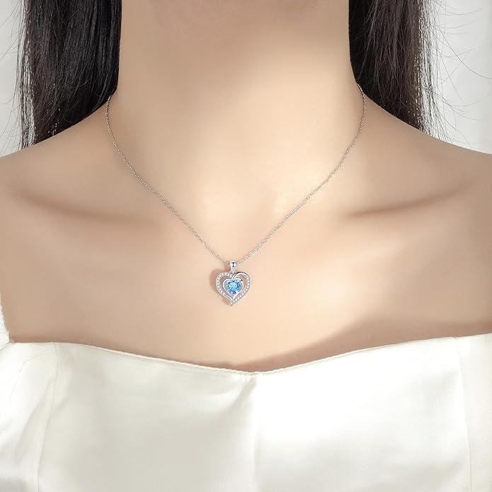 Heart Necklace, I Love You Always & Forever, Birthstone Cubic Zirconia Pendant, Gift for Women