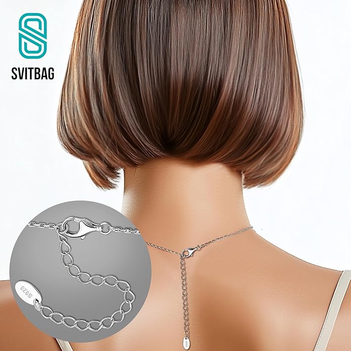 Sterling Silver Moissanite Pendant Necklace, 0.3 CT Center Stone, Curved Design with Crystal Accents