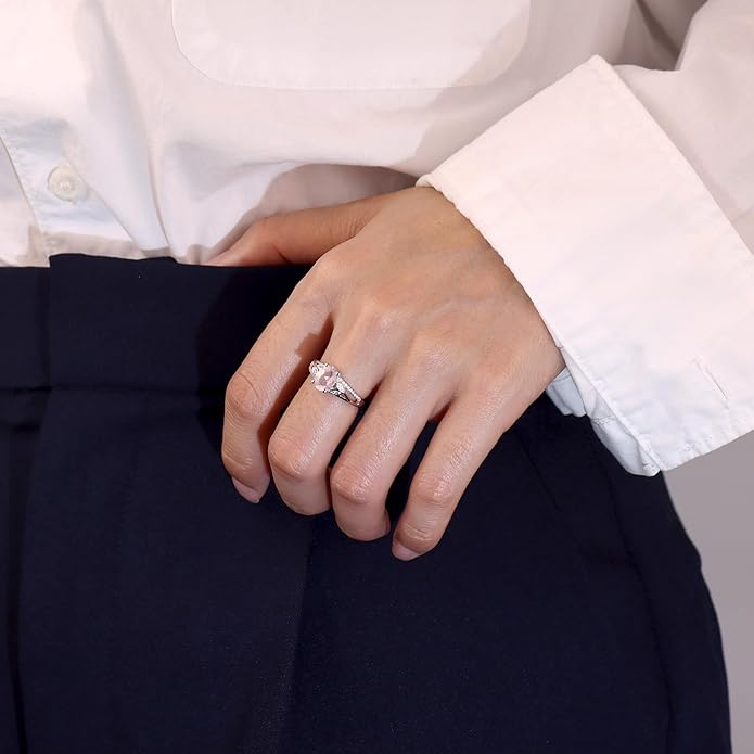 925 Sterling Silver Oval Shaped 8X6 MM Gemstone Ring Leaf Engagement Ring for Women Jewelry