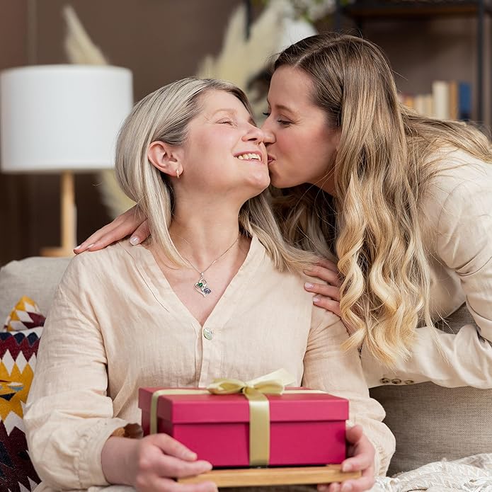 Iefil Birthstone Necklace for Women - 925 Sterling Silver Double Birthstone Heart Necklace | Anniversary Birthday Gifts for Women | Personalized Gifts | Jewelry Gifts for Wife Mom Girlfriend