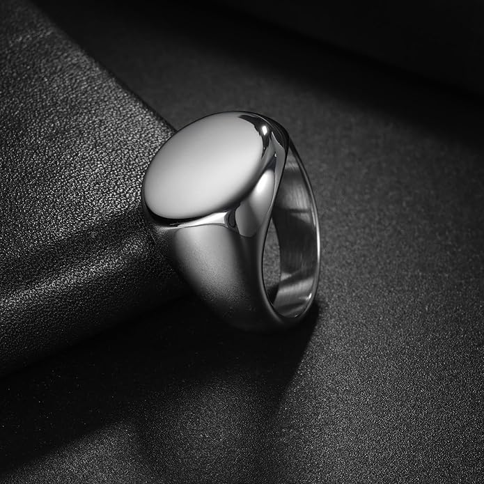 Mens Signet Rings Stainless Steel Pinky Ring for Men Women Silver/Black/Gold Square Cool Finger Ring, Gift for Dad Husband