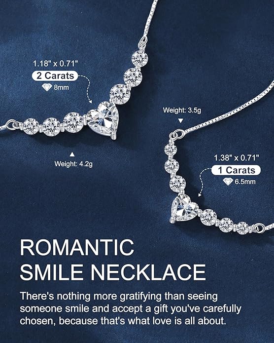 Moissanite Necklace for Women, 1.7-7.6 Carat Heart Necklace Engraved 'I LOVE YOU' Gift for Wife, Wedding Anniversary Birthday Gifts for Women, Jewelry Gifts for Her Wife Mom Girlfriend Lady