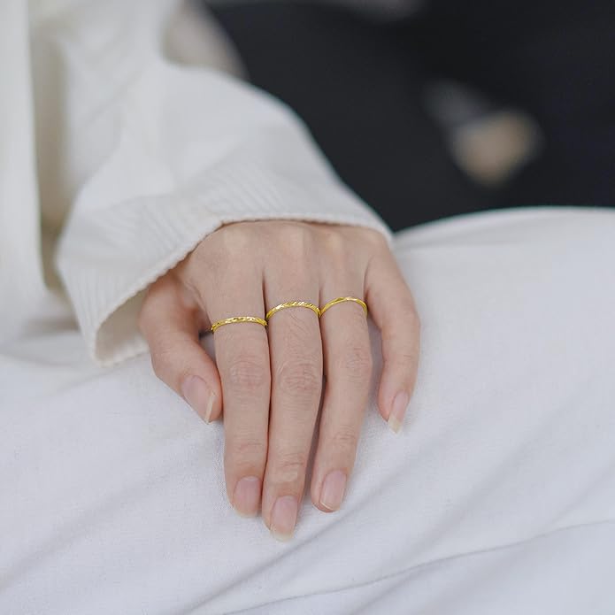 KAZITSAN 1mm 3pc Women Men Stainless Steel Rings fashion Plain Band Knuckle Stacking Midi Rings Silver/Rose Gold Wedding Band Comfort Fit