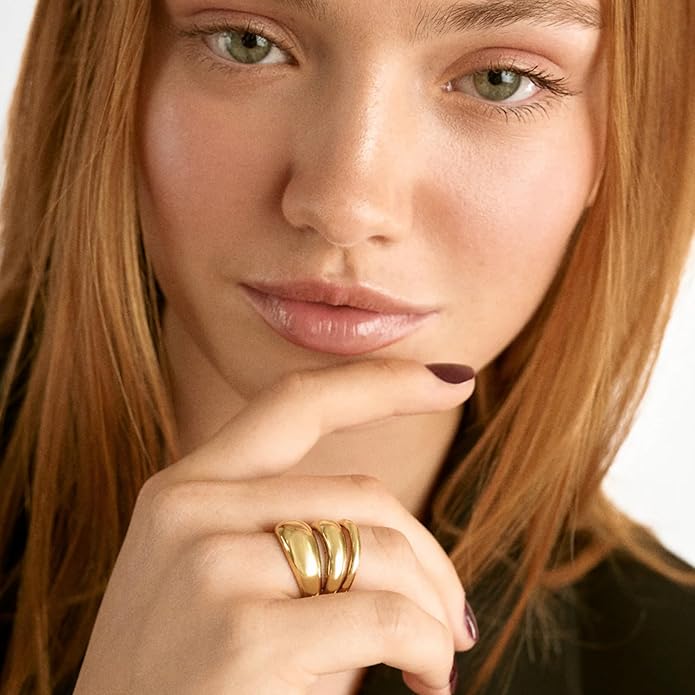 Hey Harper Gold Ring for Women - Gold Plated Stacking Waterproof & Sweatproof Jewerly Ring - Everday Non Tarnish Cute Fashion Circle Rings