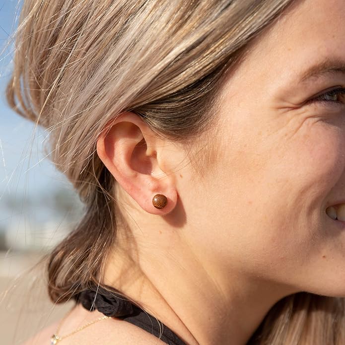 Wood Stud Earrings for Women - Wooden Handmade Earrings - Surgical Steel Brown Boho Earrings