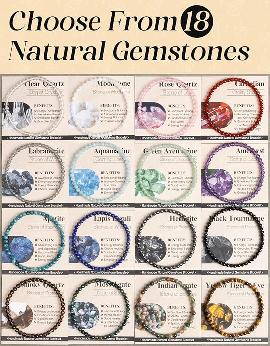 Handmade Natural Stone Beaded Stretch Bracelets,Healing Crystals Protection Bracelet,Spiritual Jewelry Gifts for Women & Men,Replacement Beads Included