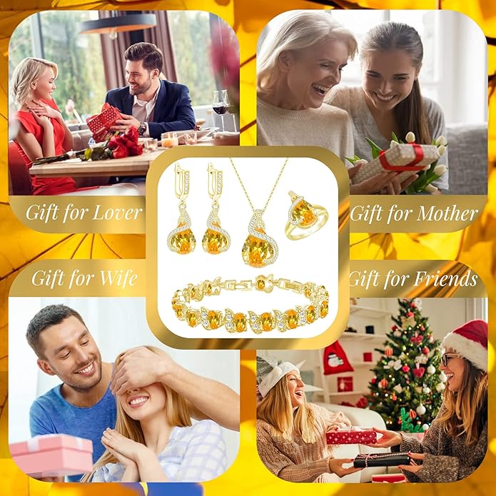 GZWHD Jewelry Set for Women Water Drop Cubic Zirconia Artificial Crystal Earrings Pendant Necklace Open Ring Tennis Bracelet Wedding Anniversary Birthday Engagement Gift for Bridesmaid Wife Girlfriend Friend