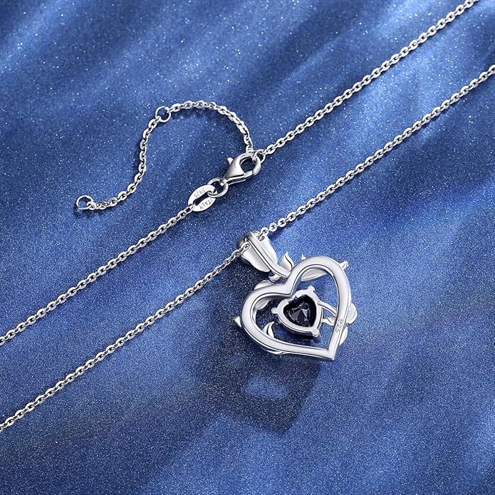 AGVANA Rose Birthstone Necklace for Women Sterling Silver Rose Flower Heart Necklace Fine Jewelry Anniversary Birthday Gifts for Women Wife Mom Her, Length: 18"+2"