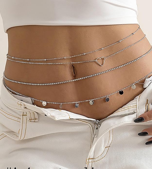 MODRSA Gold Chain Belt - Fashion Waist Chain Belt with Moon, Butterfly Rhinestone & Layered Design