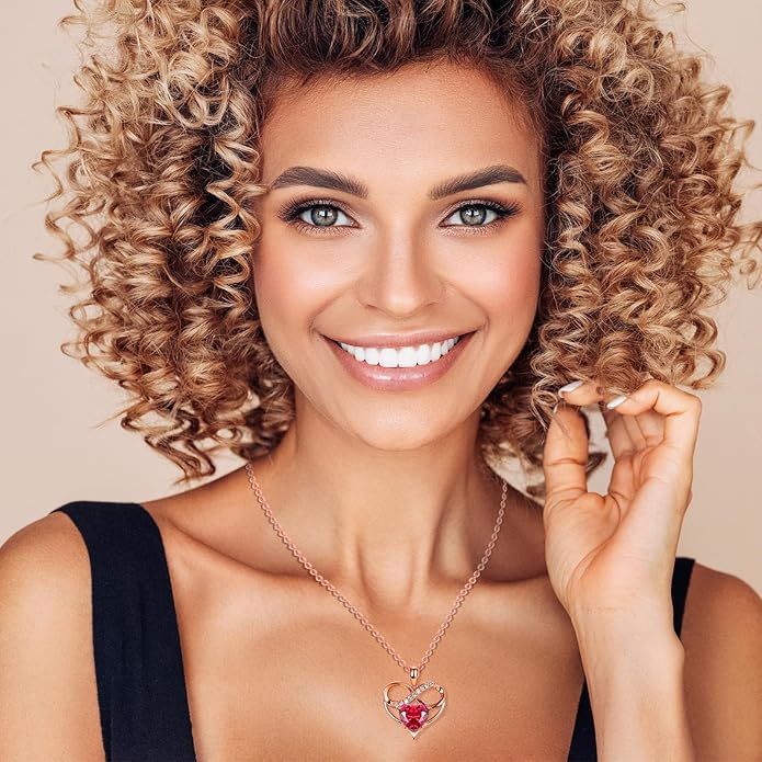 Rose Gold Birthstone Necklaces Heart Birthstone Pendant Necklaces For Women Valentine's Day Mother's Day Anniversary Christmas Gifts
