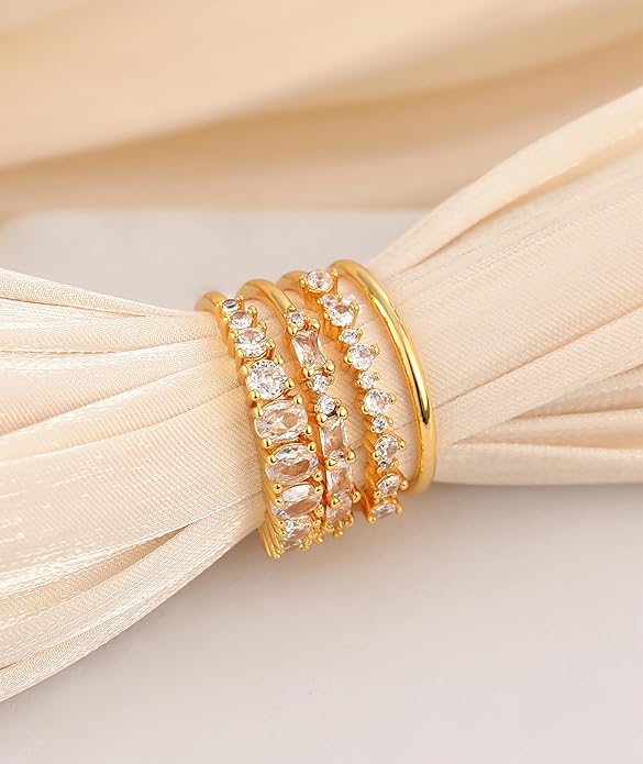 WFYOU Gold Rings for Women that Don't Tarnish Cubic Zirconia Ring Stackable Rings for Women Dainty 14K Gold Plated Rings Set Wedding Bands for Women Gold Jewelry Ring Size 6 7 8 9 10
