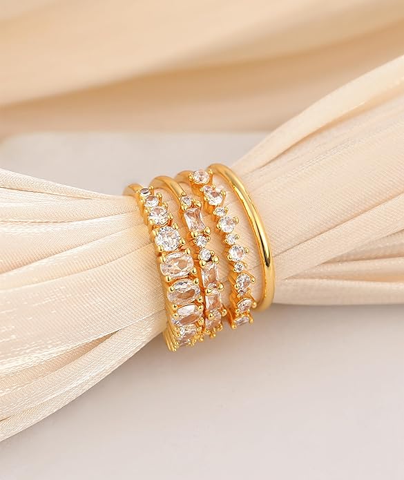 WFYOU Gold Rings for Women that Don't Tarnish Cubic Zirconia Ring Stackable Rings for Women Dainty 14K Gold Plated Rings Set Wedding Bands for Women Gold Jewelry Ring Size 6 7 8 9 10