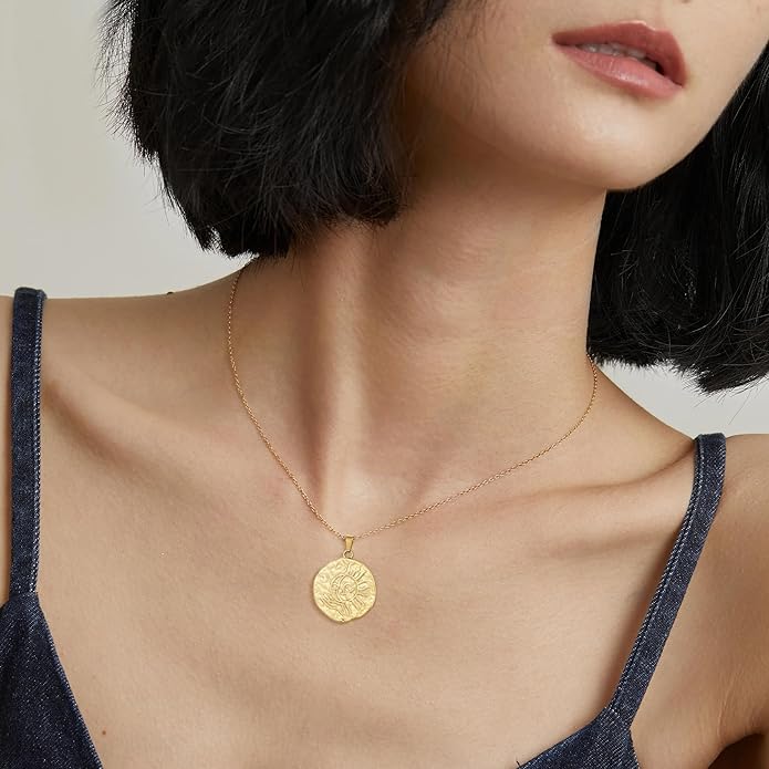 Charm Necklace for Women Gold Evil Eye Sun Moon Flower Coin Pendant Necklace Dainty Paperclip Chain Vintage Luck Amulet Choker Necklaces Celestial Jewelry Gift