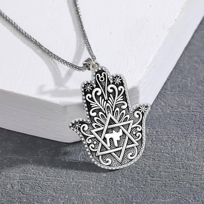 Hamsa Necklace 925 Sterling Silver Evil Eye/Lotus Flower/Star of David/Chai/Yin Yang Hamsa Hand Pendant Jewelry Hand of Fatima Gifts for Women