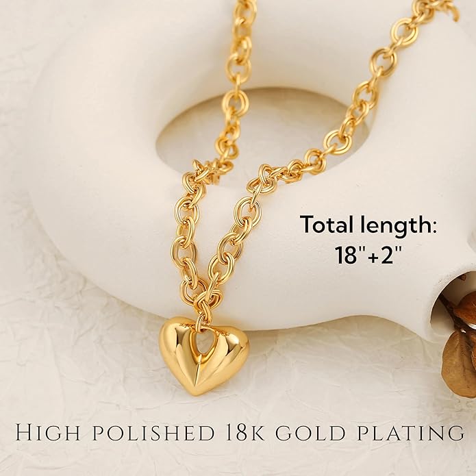 18k Gold Chain Link Necklace for Women, Baroque Pearl/Compass Pendant Necklace