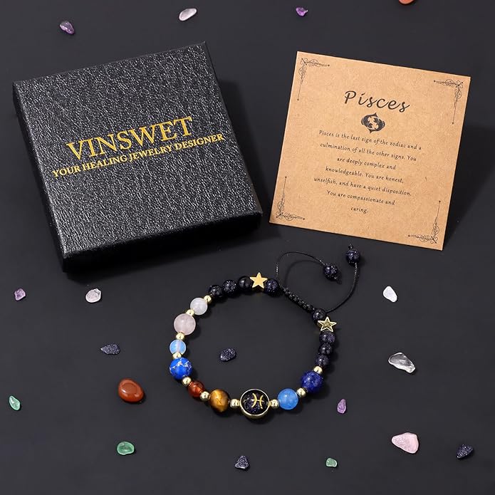 Zodiac Bracelets for Women Men,12 Constellations Healing Crystal Stone Beads Bracelet Birthday Zodiac Gifts Horoscope Spiritual Jewelry Bracelet Gifts