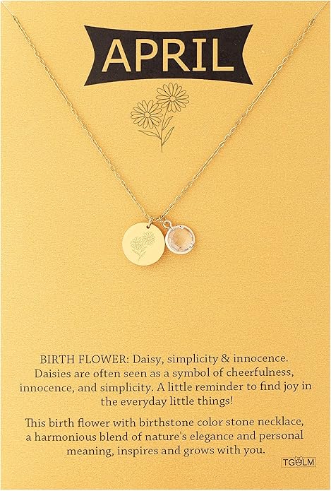 14k Gold Plated Birth Month Flower Birthstone Pendant Necklace, Floral Charm Necklace for Women Birthday Gift