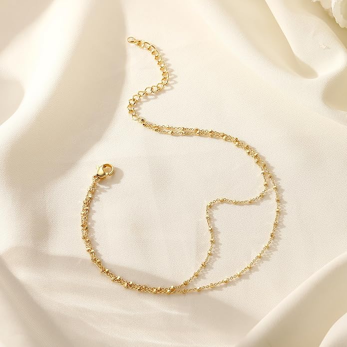 Ritach Ankle Bracelets for Women - Stainless Steel Silver/Gold Anklets for Women Waterproof Layered Cuban Link Figaro Chain Heart Anklets Set Summer Beach Jewelry Gifts