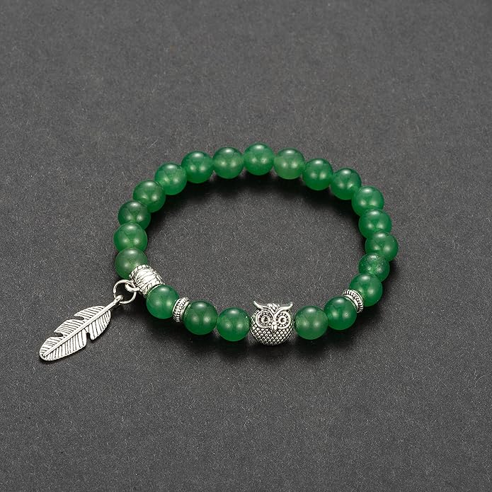 Softones 8mm Beads Owl Bracelets for Women Handmade Natural Stone Owl Gifts for Women Crystals Bracelet for Women Men Spiritual Energy Bracelet