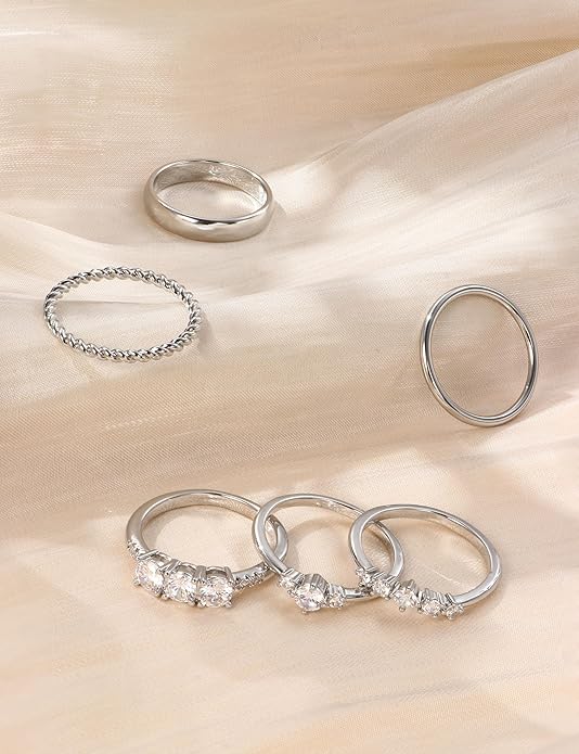 Besteel Gold Rings for Women - Non Tarnish 14K Gold Plated Stackable Rings, Dainty Cubic Zirconia Thin Thumb Ring Set, Trendy Statement Promise Wedding Bands Engagement Rings for Women Size 6-10