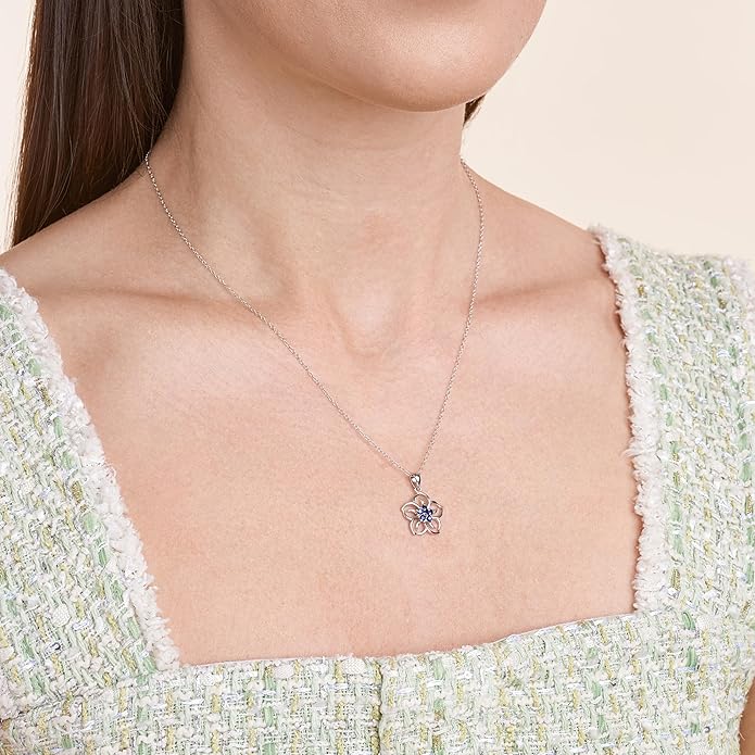 Amazon Essentials Genuine or Created Gemstone Birthstone Flower Pendant Necklace with Chain in Sterling Silver, 18" (previously Amazon Collection)