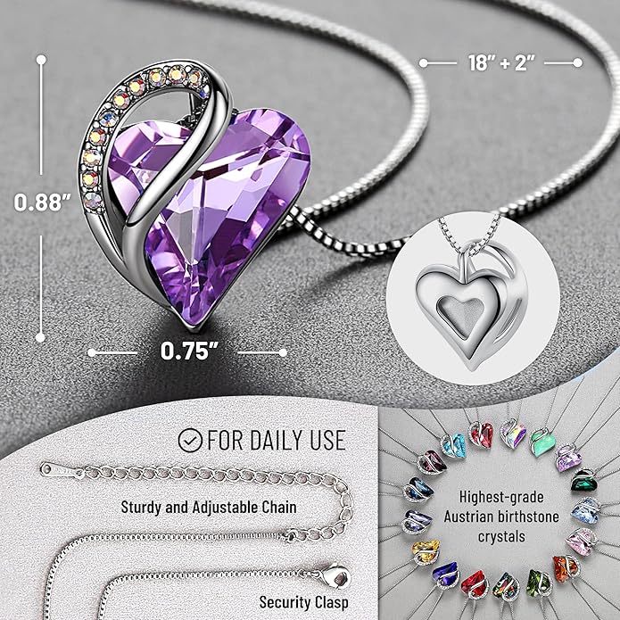 Necklaces for Women, Infinity Love Birthstone Heart Crystal Pendant, Birthday Jewelry Gifts for Her, Mom, and Wife, Silver Plated, 18 plus 2 inch Adjustable Chain