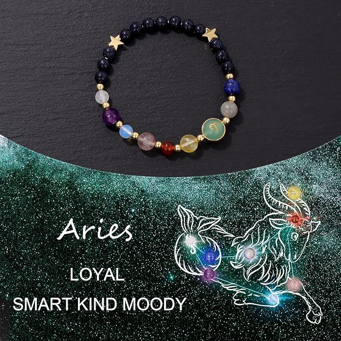 Zodiac Bracelets for Women Men,12 Constellations Healing Crystal Stone Beads Bracelet Birthday Zodiac Gifts Horoscope Spiritual Jewelry Bracelet Gifts