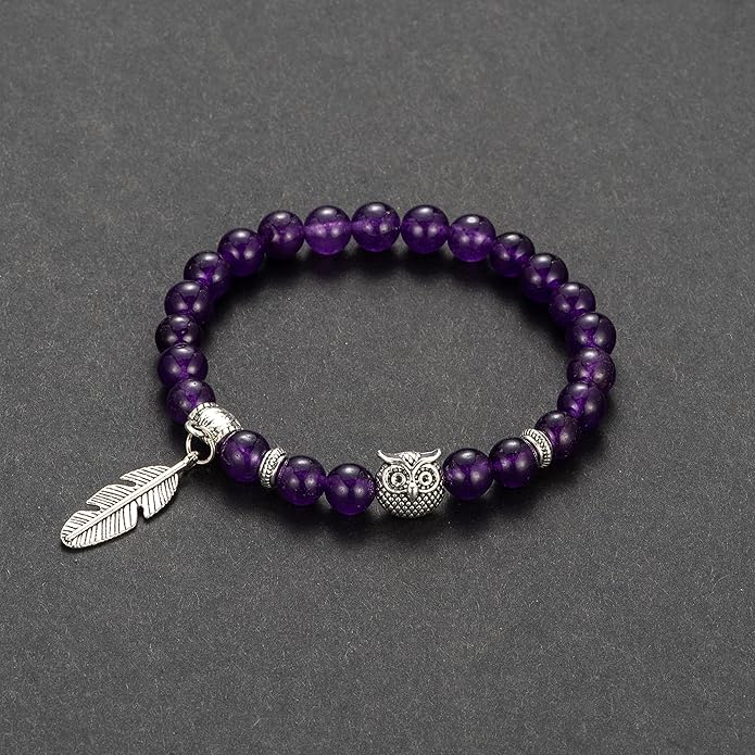 Softones 8mm Beads Owl Bracelets for Women Handmade Natural Stone Owl Gifts for Women Crystals Bracelet for Women Men Spiritual Energy Bracelet