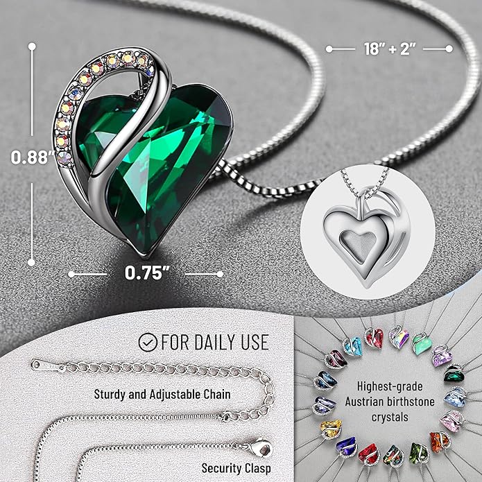 Necklaces for Women, Infinity Love Birthstone Heart Crystal Pendant, Birthday Jewelry Gifts for Her, Mom, and Wife, Silver Plated, 18 plus 2 inch Adjustable Chain