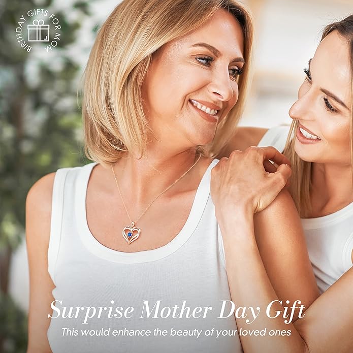 CDE S925 Silver Rose Gold Heart Birthstone Necklaces for Women，Ideal Anniversary or Birthday Jewelry Gifts for Wife Girlfriend Her