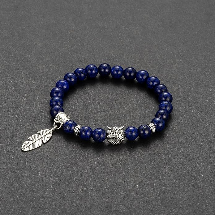 Softones 8mm Beads Owl Bracelets for Women Handmade Natural Stone Owl Gifts for Women Crystals Bracelet for Women Men Spiritual Energy Bracelet