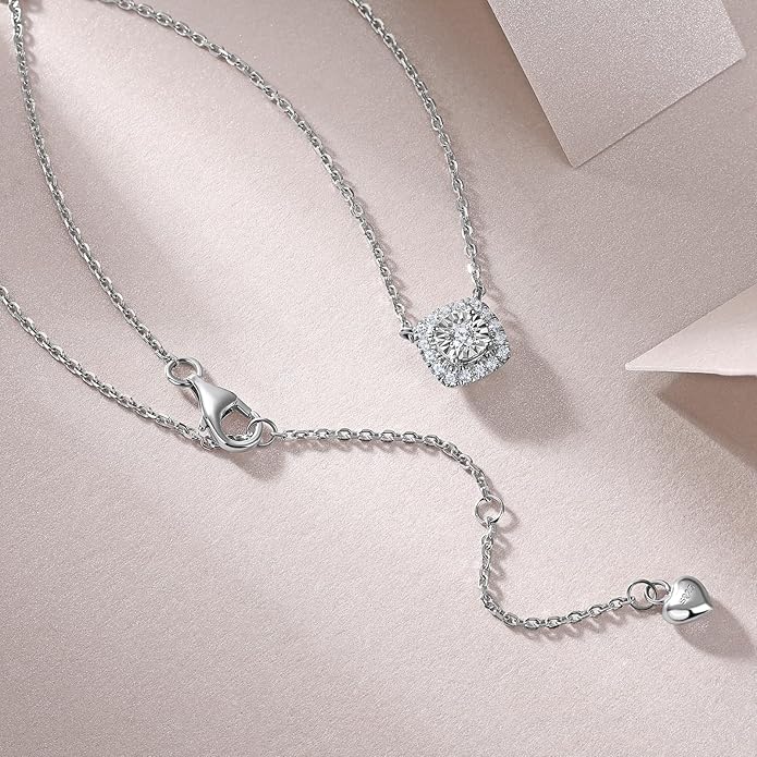 Sterling Silver Heart Cut Lab Grown Diamond Halo Pendant Necklace, Chain Included,ideal gift for anniversaries, birthdays, or any milestone celebration.